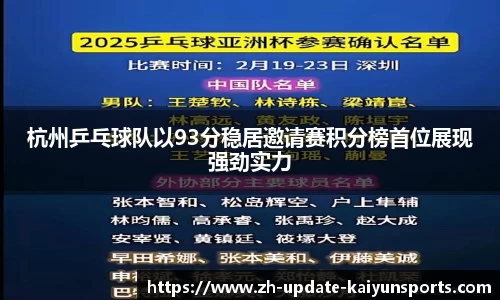 杭州乒乓球队以93分稳居邀请赛积分榜首位展现强劲实力